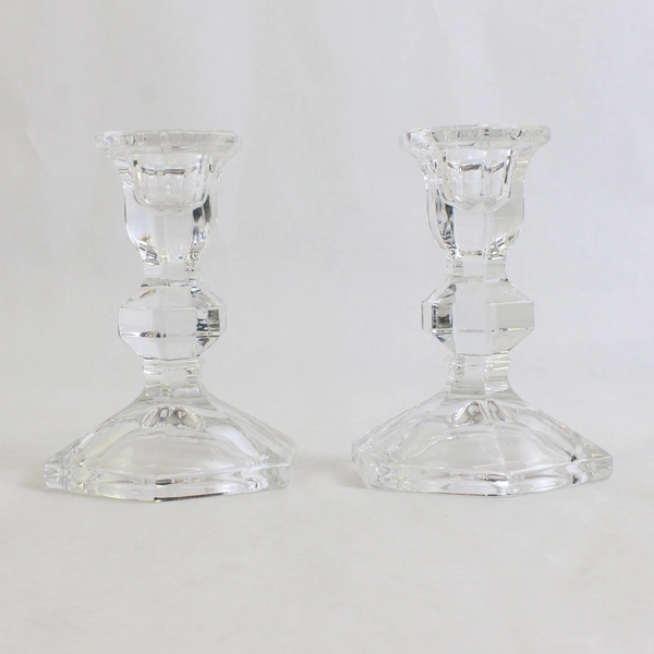 Set Of 2 Matching Unbranded Clear Glass Taper Candle Holder 4.75" Tall Each