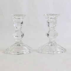 Set Of 2 Matching Unbranded Clear Glass Taper Candle Holder 4.75" Tall Each