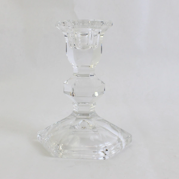Set Of 2 Matching Unbranded Clear Glass Taper Candle Holder 4.75" Tall Each