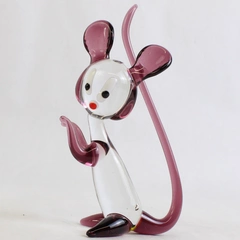 Hand Blown Purple/Clear Glass Mouse Right Facing Art Decor 5.5" Tall