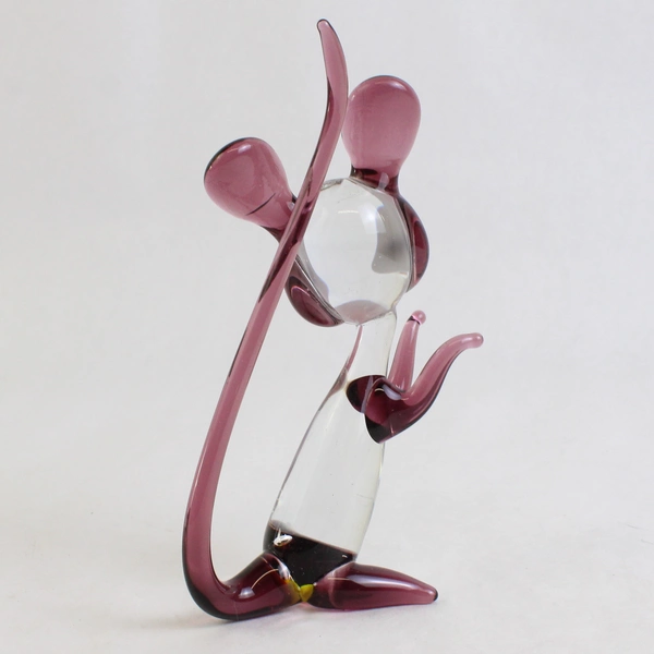 Hand Blown Purple/Clear Glass Mouse Right Facing Art Decor 5.5" Tall