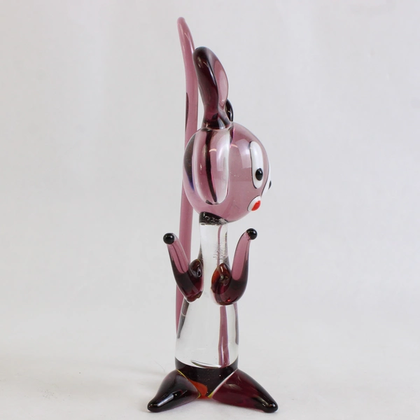 Hand Blown Purple/Clear Glass Mouse Right Facing Art Decor 5.5" Tall