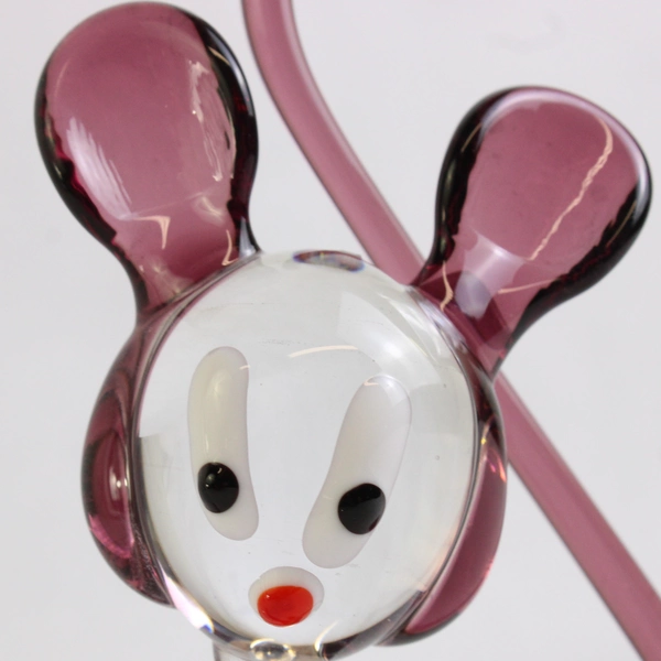 Hand Blown Purple/Clear Glass Mouse Right Facing Art Decor 5.5" Tall