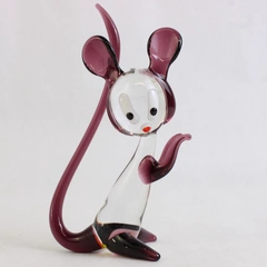Handmade Hand Blown Purple/Clear Glass Mouse Left Facing Art Decor 5.5" Tall