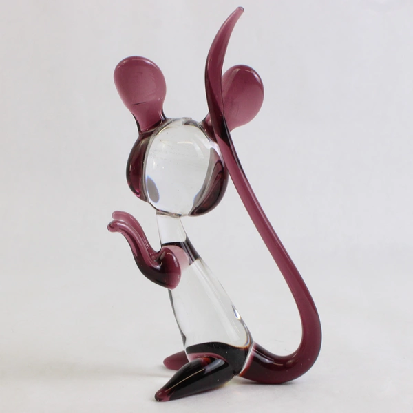 Handmade Hand Blown Purple/Clear Glass Mouse Left Facing Art Decor 5.5" Tall