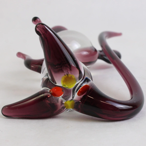 Handmade Hand Blown Purple/Clear Glass Mouse Left Facing Art Decor 5.5" Tall