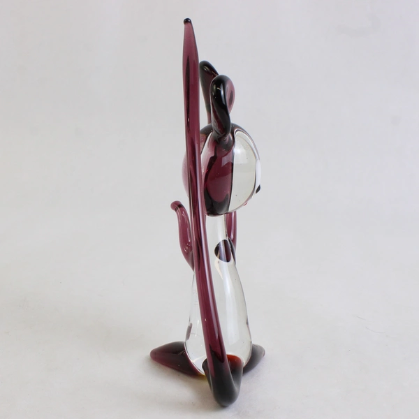 Handmade Hand Blown Purple/Clear Glass Mouse Left Facing Art Decor 5.5" Tall