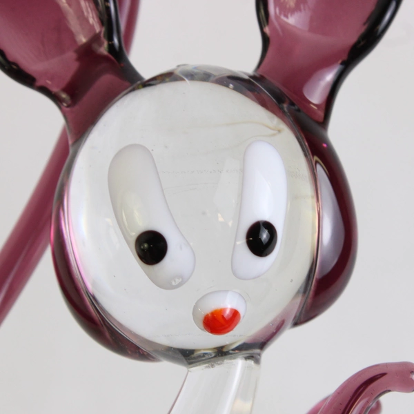 Handmade Hand Blown Purple/Clear Glass Mouse Left Facing Art Decor 5.5" Tall