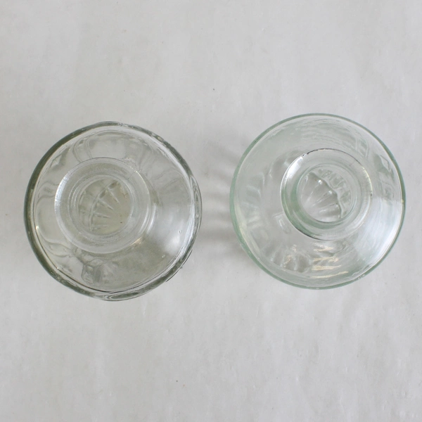 Set Of 2 Matching Unbranded Embossed Decorative Clear Glass Bottle/Vases 5" Tall