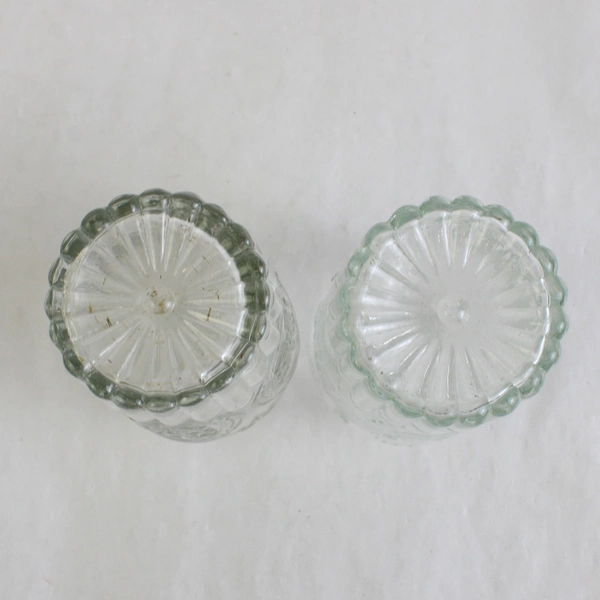 Set Of 2 Matching Unbranded Embossed Decorative Clear Glass Bottle/Vases 5" Tall