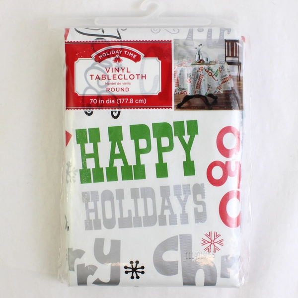 Walmart Holiday Time Vinyl Tablecloth Round 70" Diameter 2019