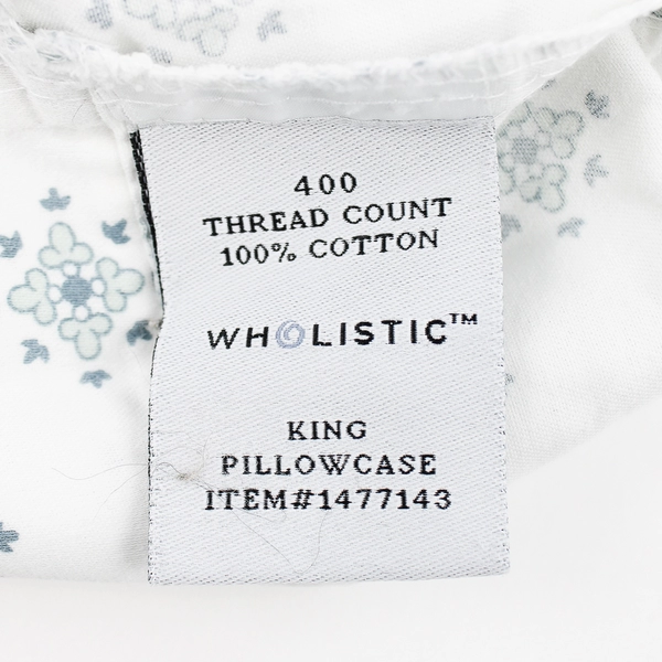 Lot Of 2 Matching Wholistic Pillowcases White Gray King Size (19.5" x 40")