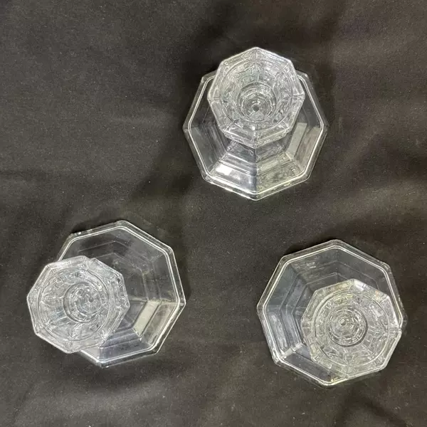Lot of 3 Vintage Octagon Shaped Clear Glass Taper Candle Holders