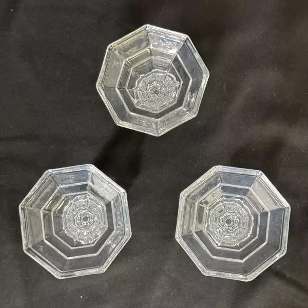 Lot of 3 Vintage Octagon Shaped Clear Glass Taper Candle Holders