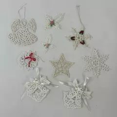 Set of 9 Hand Crochet Christmas Ornaments Angels Stars Crosses Wreath