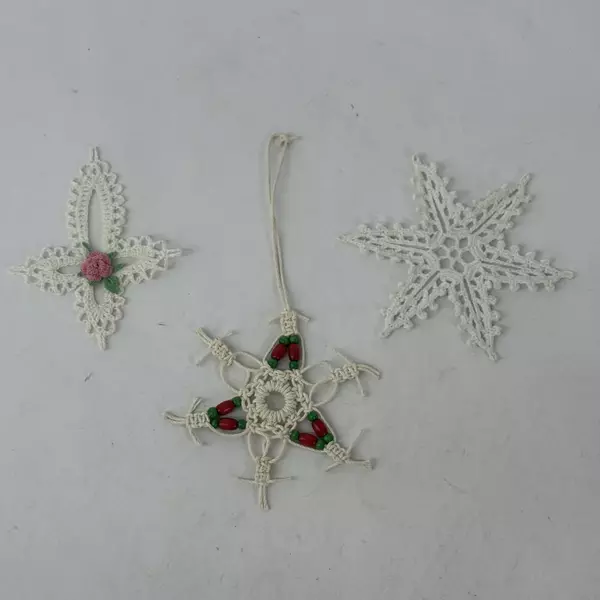 Set of 9 Hand Crochet Christmas Ornaments Angels Stars Crosses Wreath