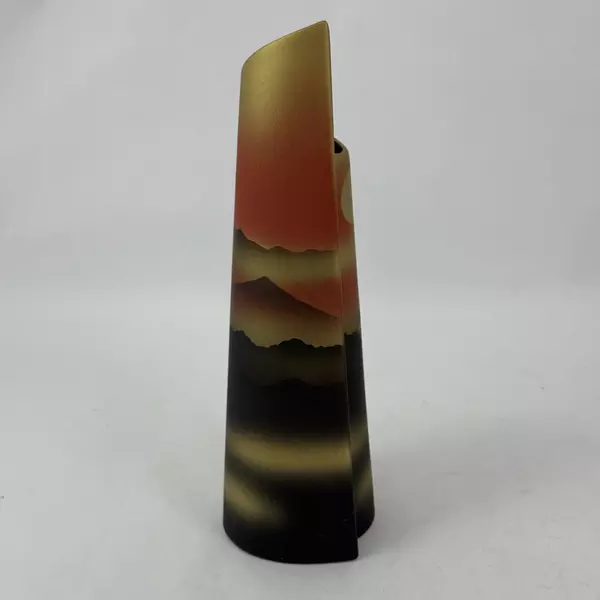 VTG Japanese Utsuwa Wrap-Around Ceramic Vase Sunset Pagoda Mountains MCM