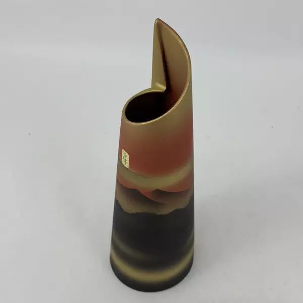 VTG Japanese Utsuwa Wrap-Around Ceramic Vase Sunset Pagoda Mountains MCM