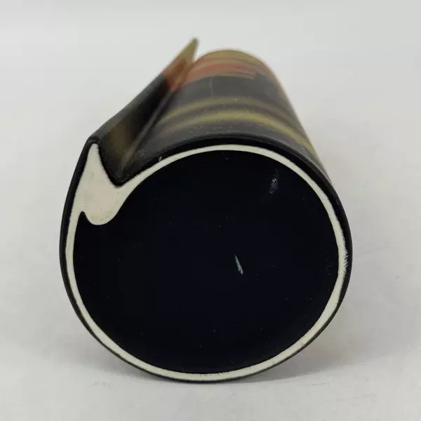 VTG Japanese Utsuwa Wrap-Around Ceramic Vase Sunset Pagoda Mountains MCM