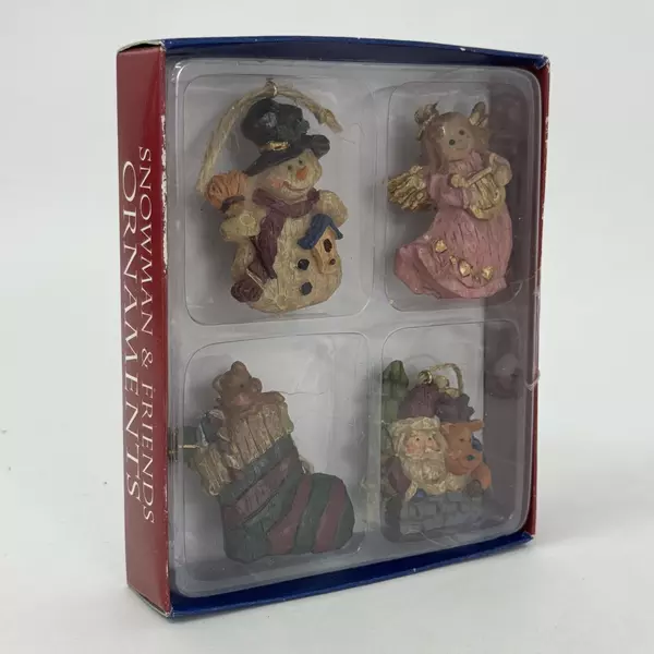 4 Piece Giftco Snowman And Friends Christmas Resin Ornament Set NIB