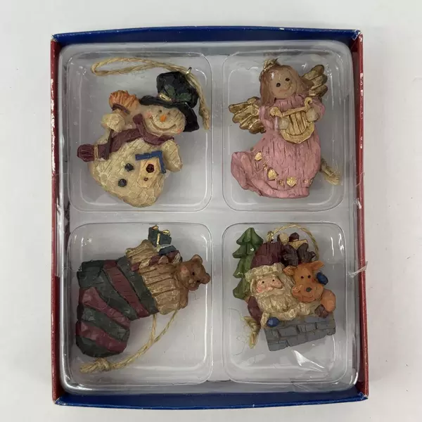 4 Piece Giftco Snowman And Friends Christmas Resin Ornament Set NIB