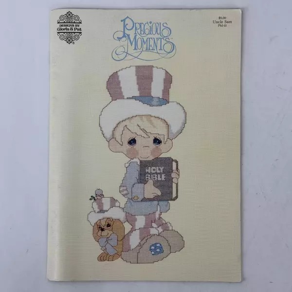 Precious Moments Uncle Sam with Bible PM-15 1987 Cross Stitch Book Gloria & Pat