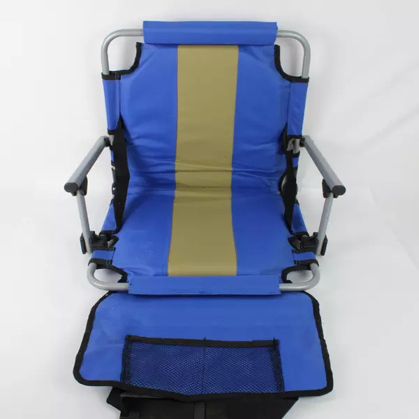 Stansport Tubular Frame Folding Stadium Seat with Arms Blue Tan Lightweight