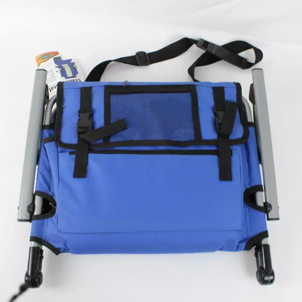 Stansport Tubular Frame Folding Stadium Seat with Arms Blue Tan Lightweight