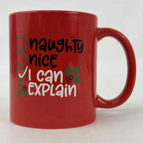 Naughty, Nice, I Can Explain Red Coffee Mug Good Humor by I'm The Perfect Man