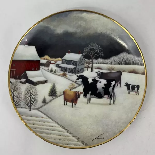Franklin Mint Lowell Herrero Cows in the Winter Collector Plate American Folk