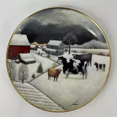 Franklin Mint Lowell Herrero Cows in the Winter Collector Plate American Folk