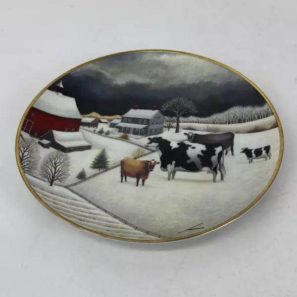 Franklin Mint Lowell Herrero Cows in the Winter Collector Plate American Folk