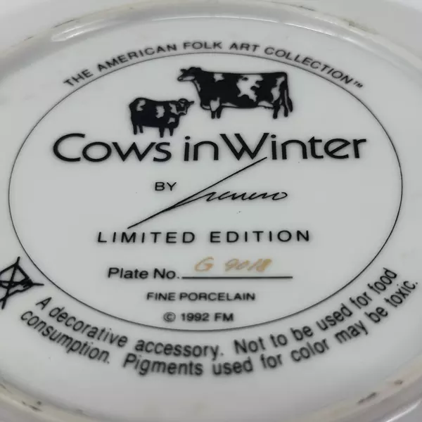 Franklin Mint Lowell Herrero Cows in the Winter Collector Plate American Folk