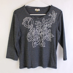 Onque Casuals Dark Navy and White Striped Shirt Women's Small