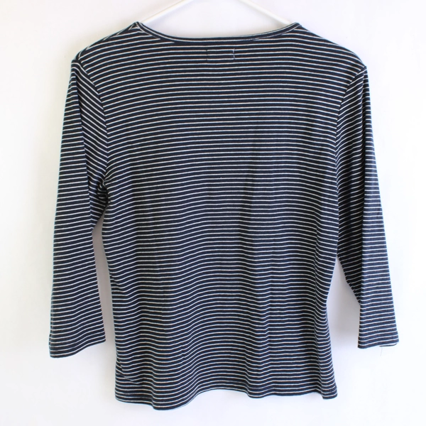 Onque Casuals Dark Navy and White Striped Shirt Women's Small