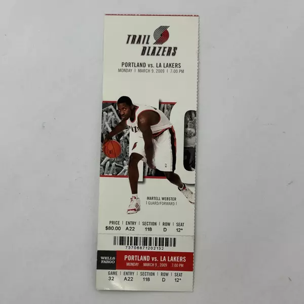 NBA Ticket 2009 Portland Blazers vs. LA Lakers Features Martell Webster Guard