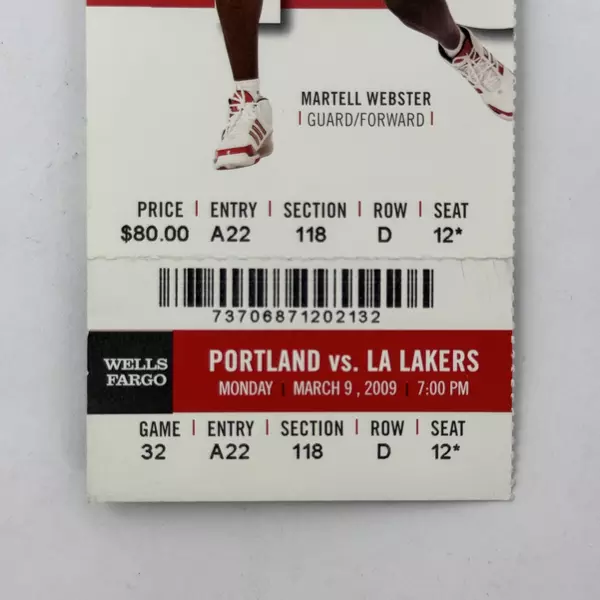 NBA Ticket 2009 Portland Blazers vs. LA Lakers Features Martell Webster Guard