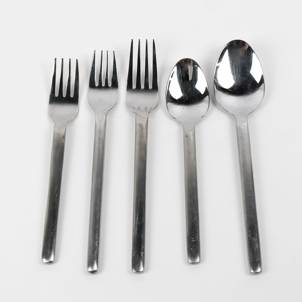5 Piece Set West Elm Brushed Round Flatware Silverware Fork & Spoon Set