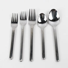 5 Piece Set West Elm Brushed Round Flatware Silverware Fork & Spoon Set