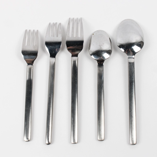 5 Piece Set West Elm Brushed Round Flatware Silverware Fork & Spoon Set