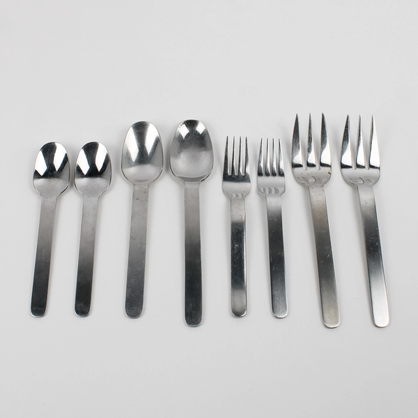 8 Piece Set West Elm Brushed Round Flatware Silverware Fork & Spoon Set