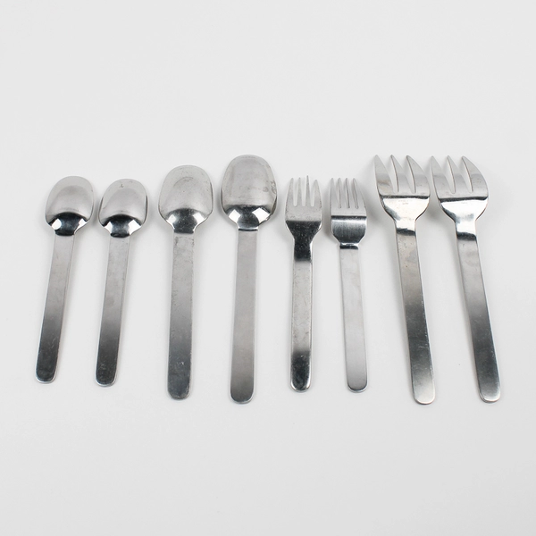 8 Piece Set West Elm Brushed Round Flatware Silverware Fork & Spoon Set