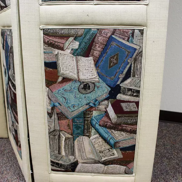Vintage Upholstered Bedroom Divider Screen with Book Print 84" Tall Room Divider