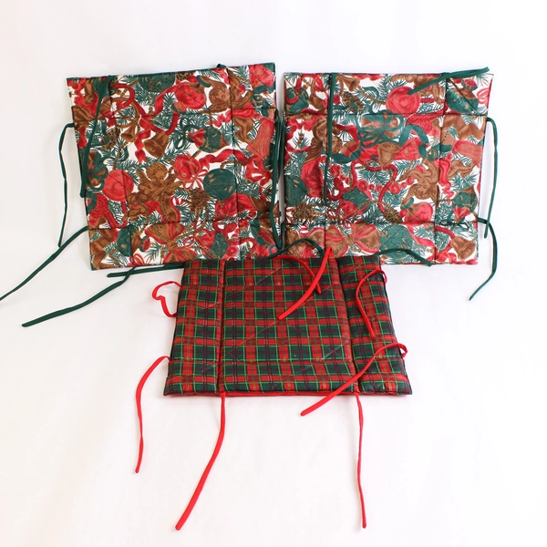 Lot of 3 Christmas Dining Chair Pads Cherubs and Plaid
