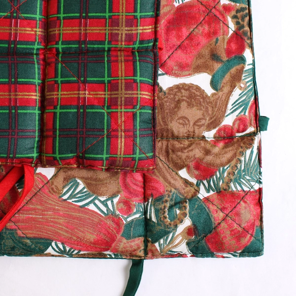 Lot of 3 Christmas Dining Chair Pads Cherubs and Plaid