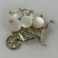 Gold Tone Mother of Pearl Wheelbarrow Brooch