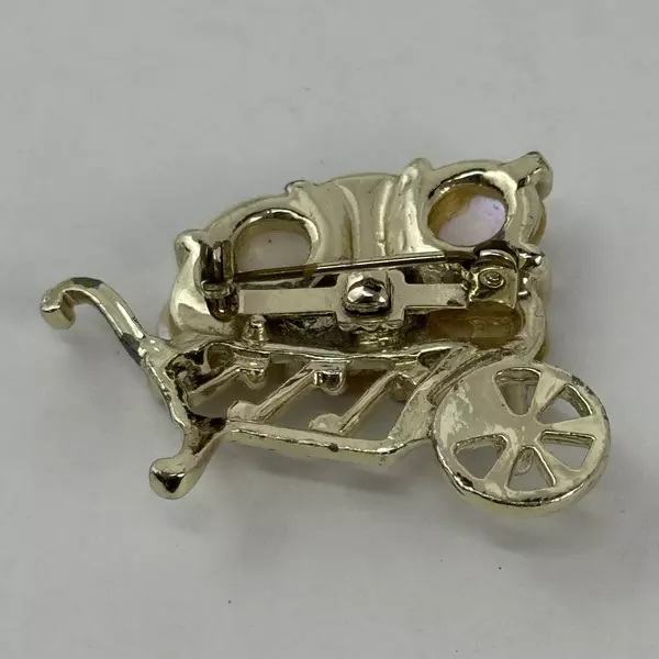 Gold Tone Mother of Pearl Wheelbarrow Brooch