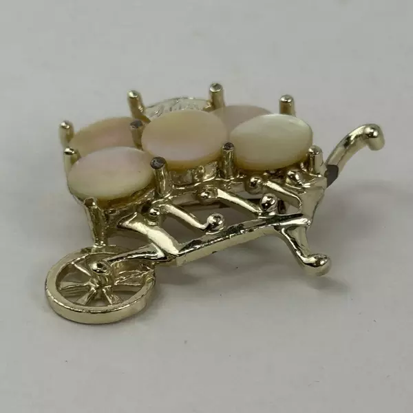 Gold Tone Mother of Pearl Wheelbarrow Brooch