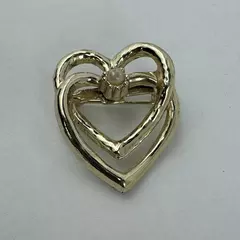 Gold Tone Intertwined Open Heart Brooch With A Pearl Center
