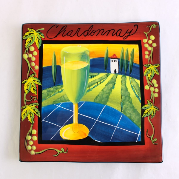 Naylor Designs Ceramic Hand-Painted Decorative Platter Chardonnay 9.10x9.10"